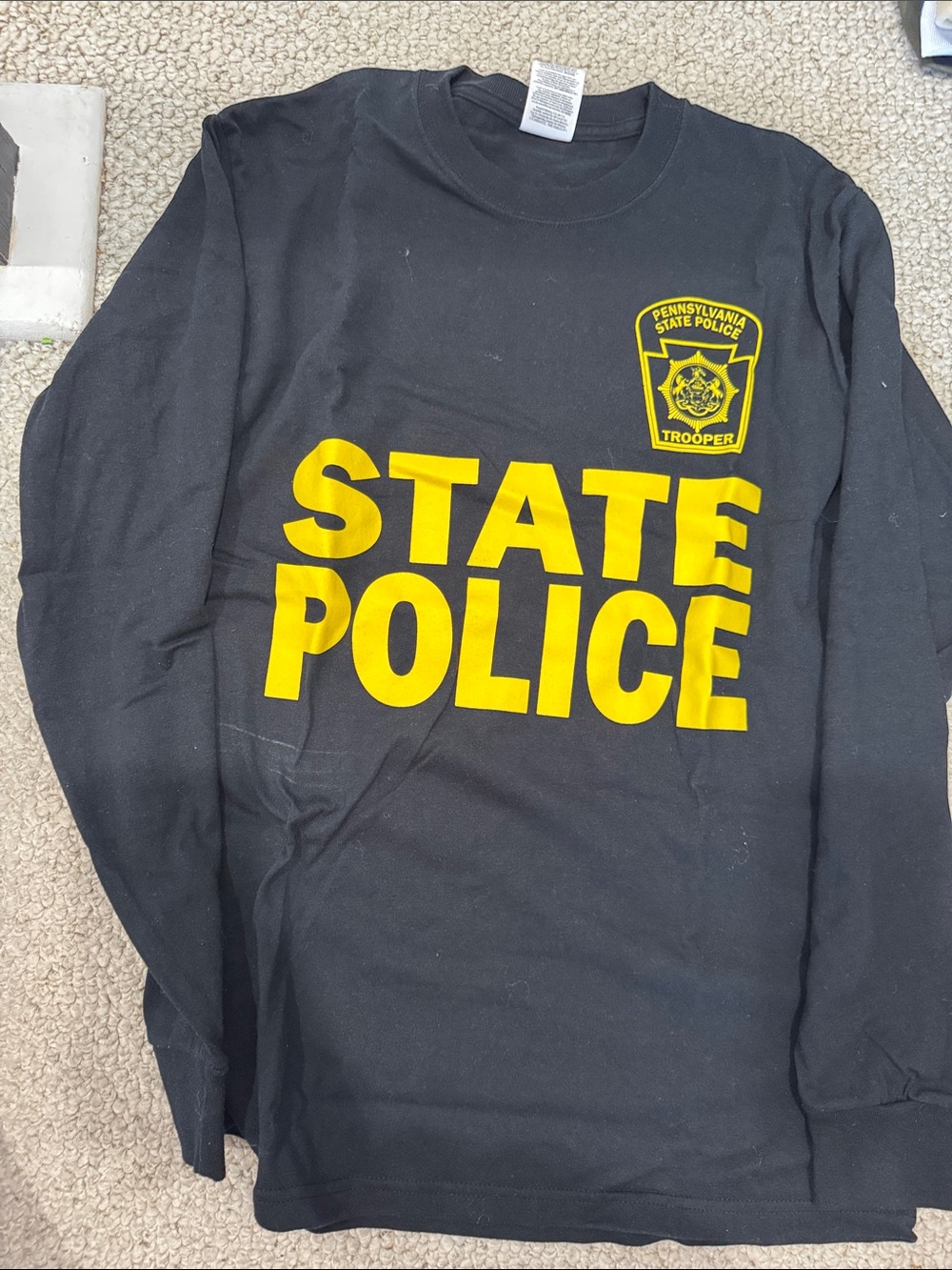 Jerzees Black Long Sleeve Tee with Yellow STATE POLICE Pennsylvania